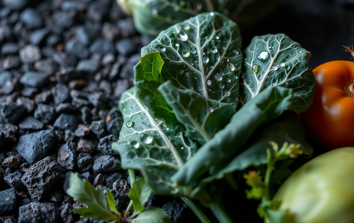 Detail čerstvých ingrediencií na vulkanickom podklade